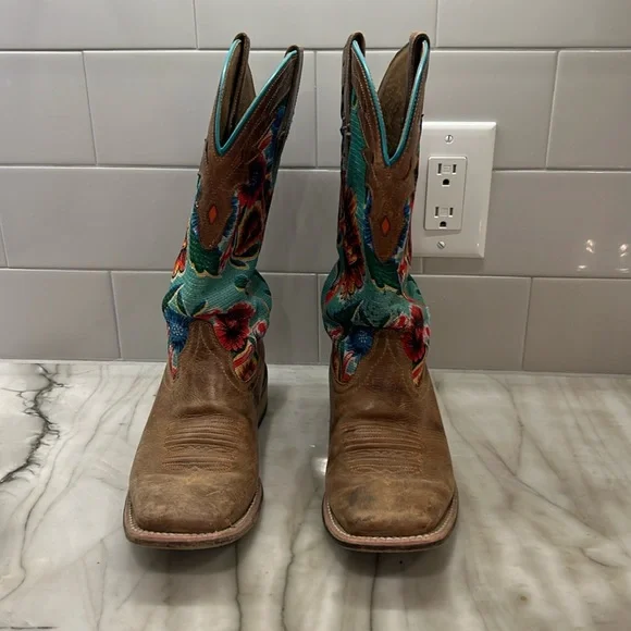 Ariat® Ladies Circuit Champion Floral Brown & Turquoise Boots - Picture 2 of 16